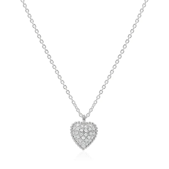 Heart Dew Drop Necklace in White - 18"