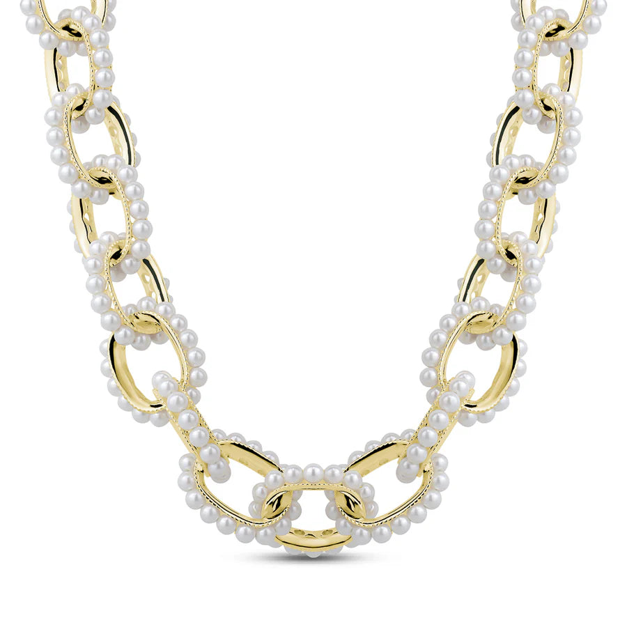 Pearl Couture Link Necklace in Yellow Gold