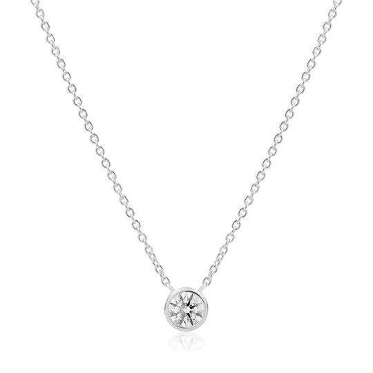 6mm Bezel Drop Necklace in White - 17.5"