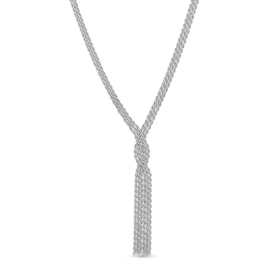 Crossed Mesh Lariat Necklace in White - 17"
