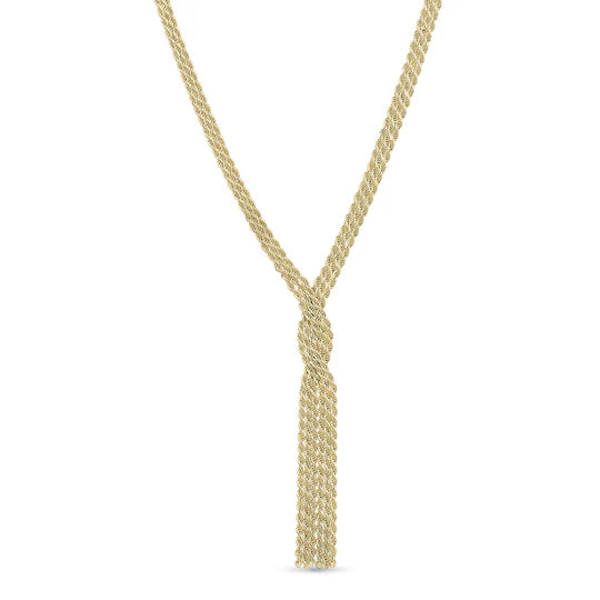 Crossed Mesh Lariat Necklace in Yellow - 17"