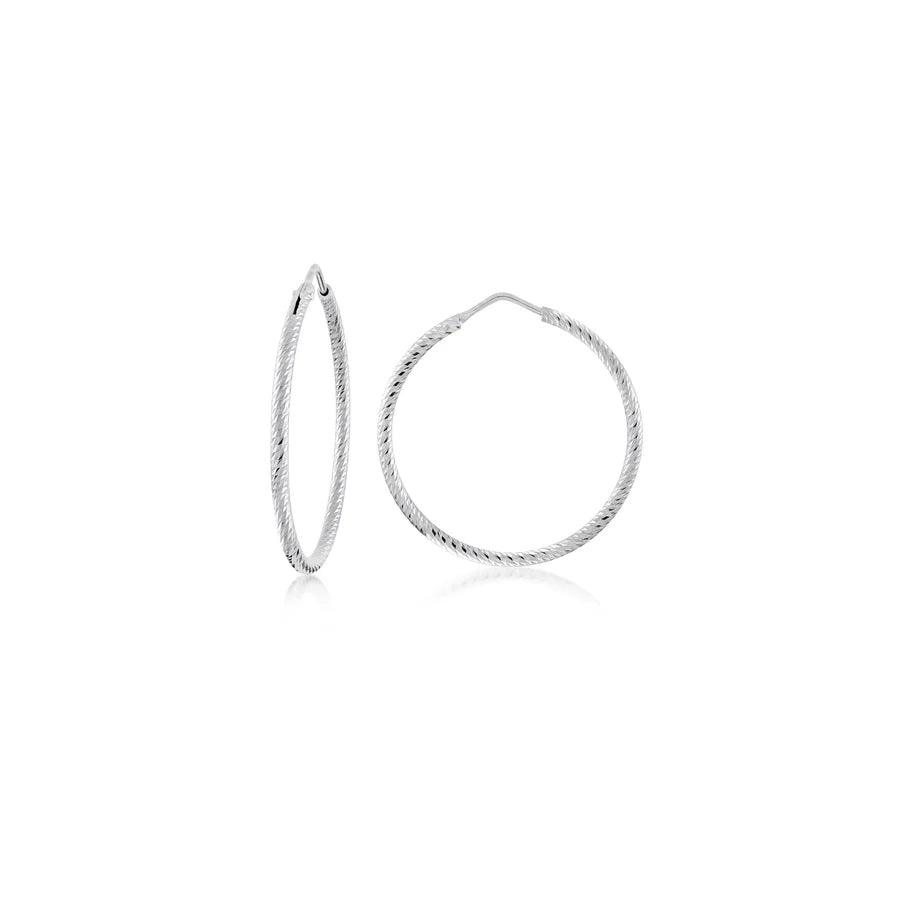 Medium Diamond Cut Hoops in White - 35mm