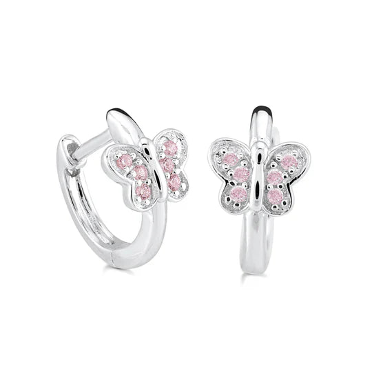 Little Miss Mimi Butterfly Mini Hoop with Pink Stones - 13mm