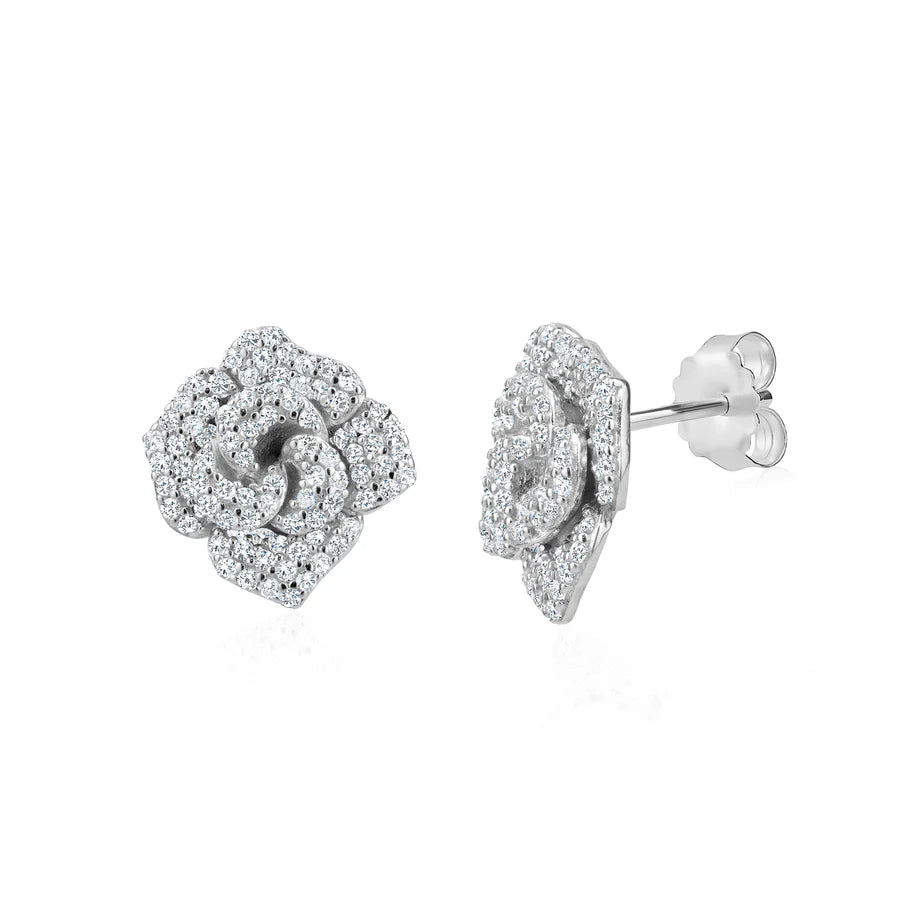 Pavé Flower Power Studs in White