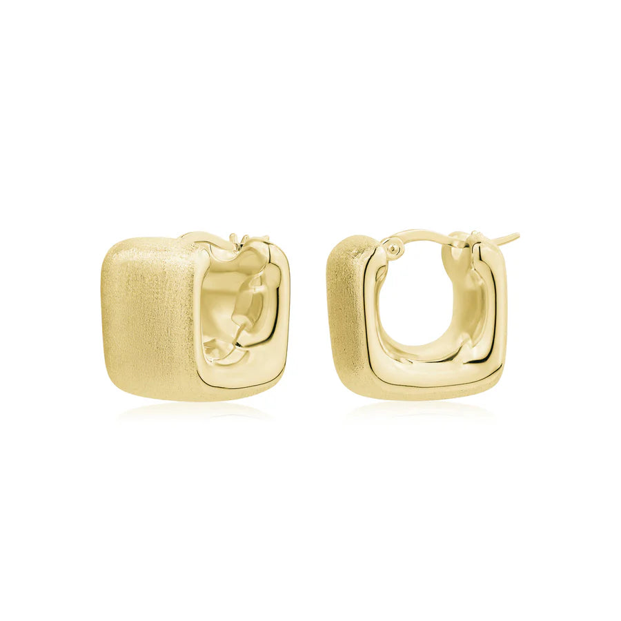 Bubble Square Hoops in Brushed Yellow Gold