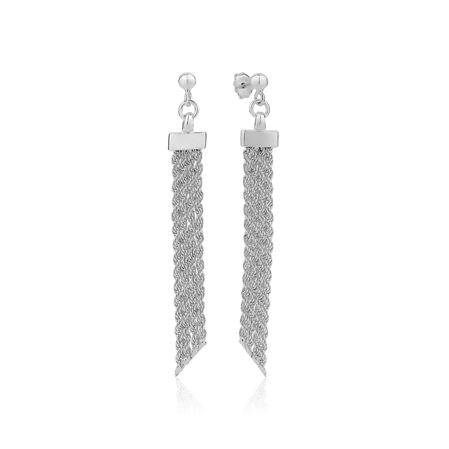 Long Mesh Drop Earrings in White