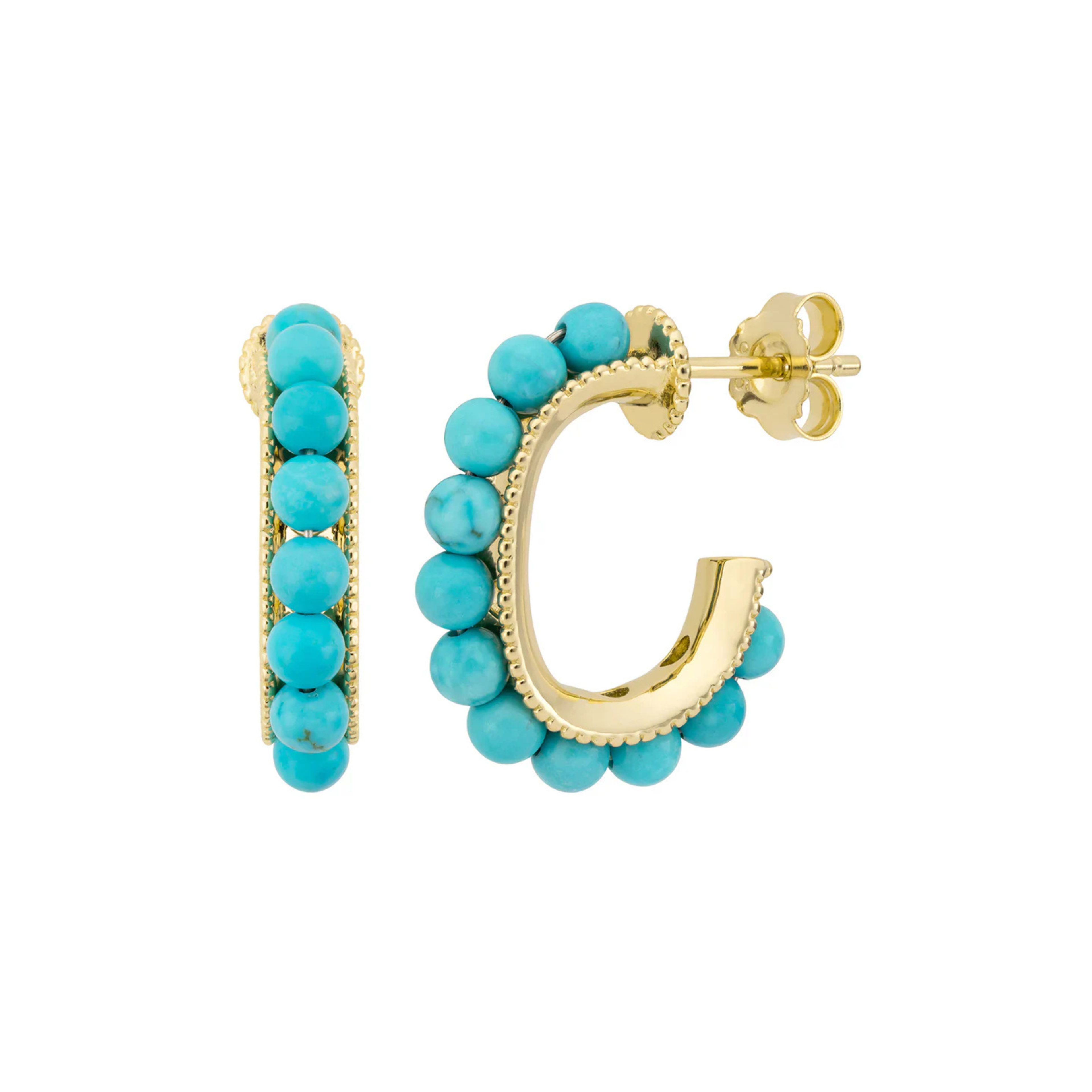 Turquoise Couture Huggies in Yellow Gold