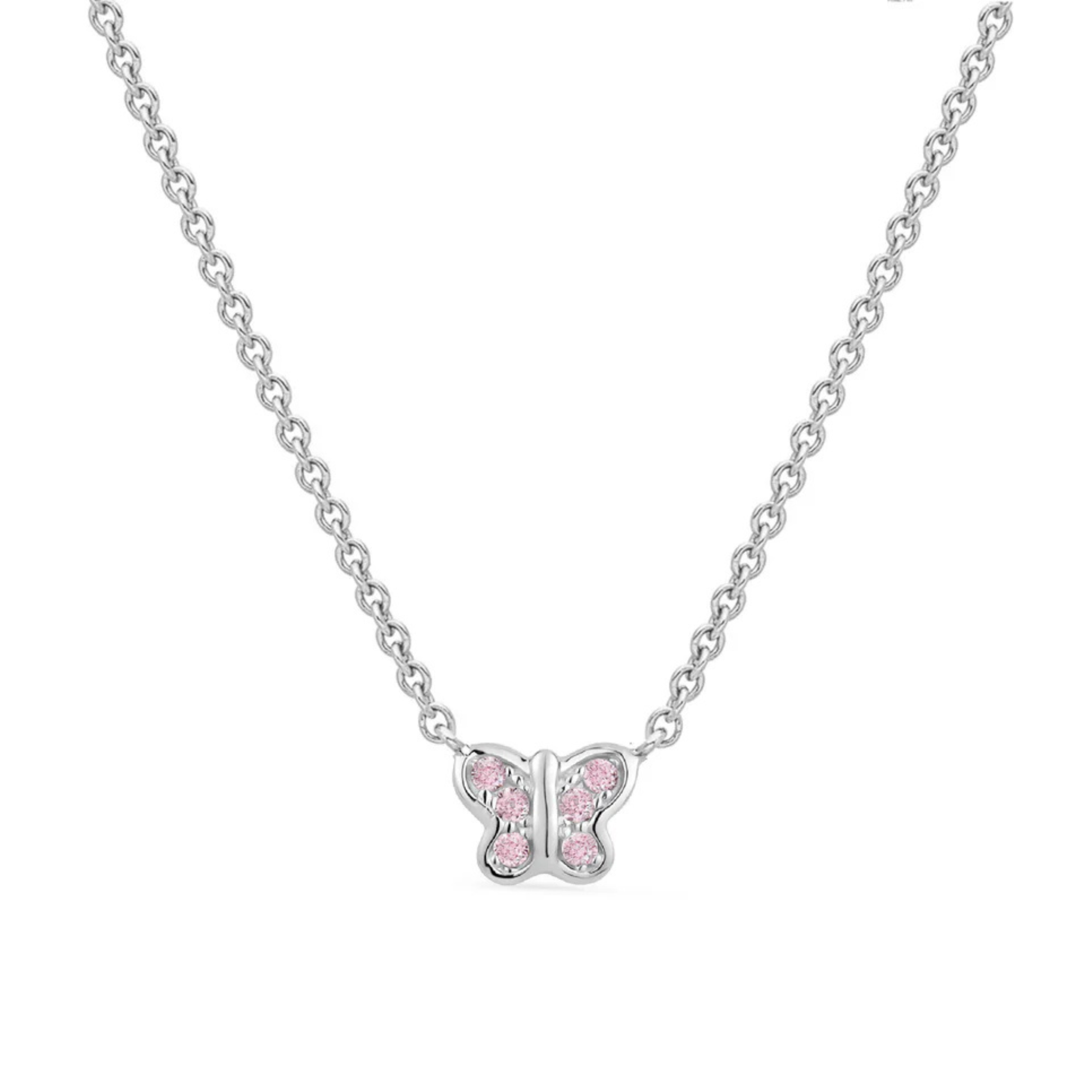 Little Miss Mimi Butterfly Necklace with Pink Stones - 16"
