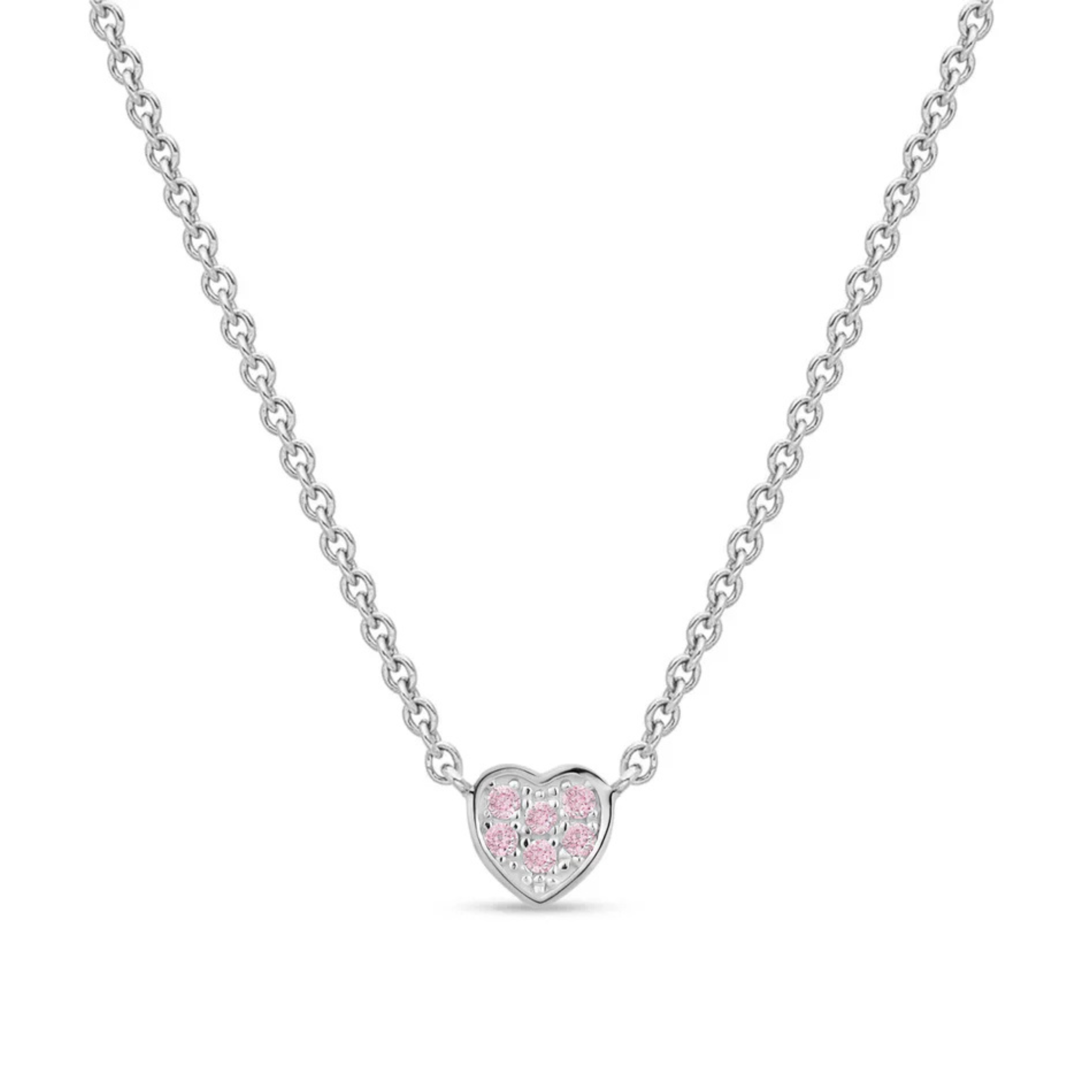 Little Miss Mimi Heart Necklace with Pink Stones - 16"