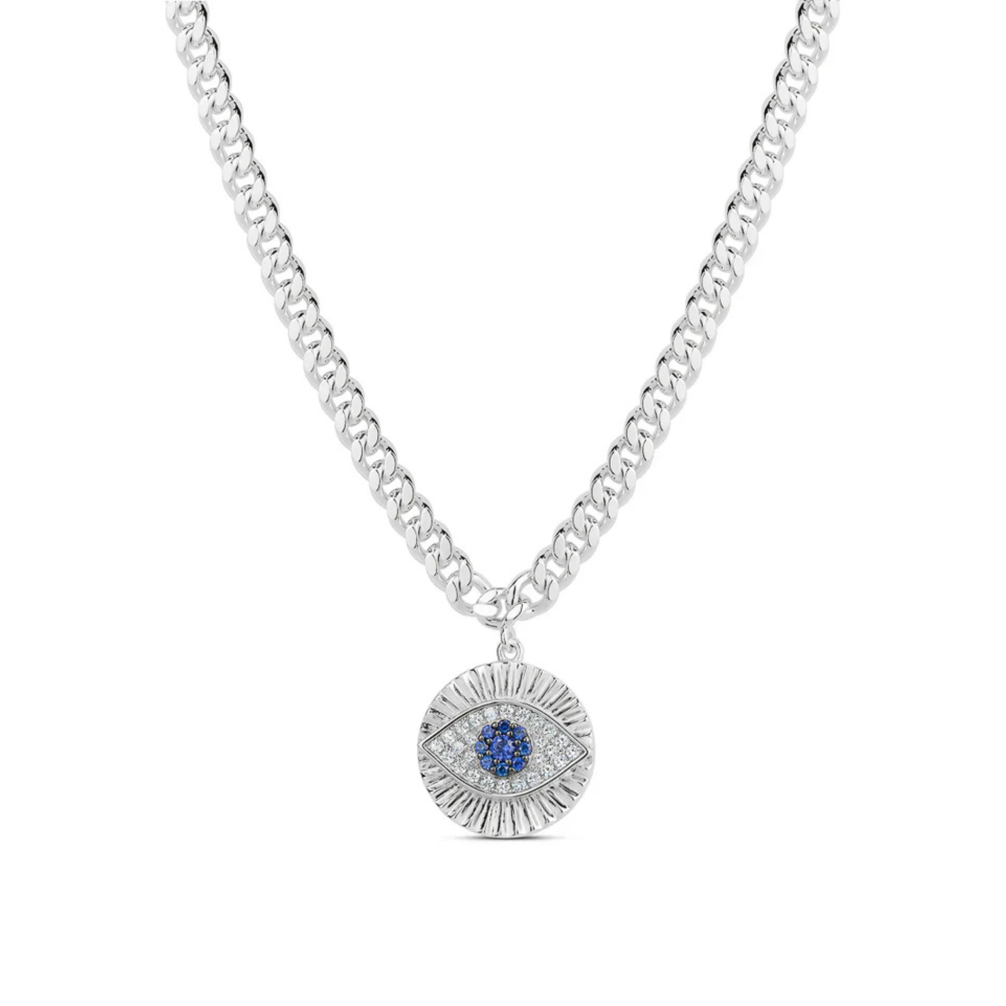 Evil Eye Disc Necklace in White